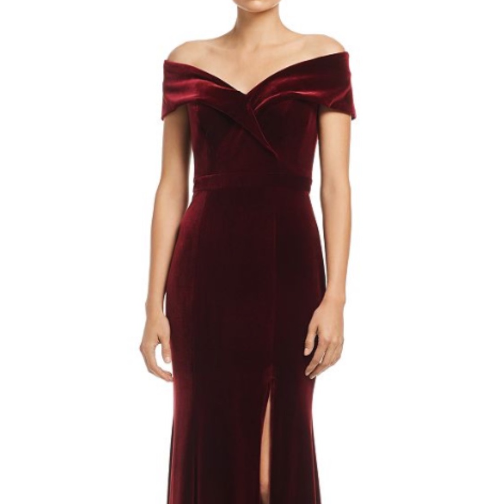 Off-the-Shoulder Fluted Velvet Gown